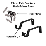 Wall-mounted curtain pole bracket supporting a curtain rod in a home interior