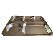 5 Compartment Metal Thali Food Serving Dinner Plate Lunch Reusable Party Tray