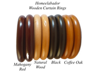 38mm Wooden Curtain Hook Rings with Eyes Mahogany Red, Oak, Natural Wood & Black