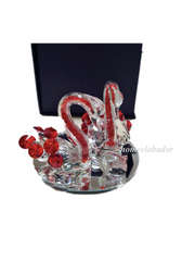 Crystal Glass Swan Pair Decorative Diamante Filled Ornament with Gift Box