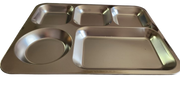 5 Compartment Metal Thali Food Serving Dinner Plate Lunch Reusable Party Tray