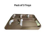 5 Compartment Metal Thali Food Serving Dinner Plate Lunch Reusable Party Tray