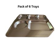 5 Compartment Metal Thali Food Serving Dinner Plate Lunch Reusable Party Tray