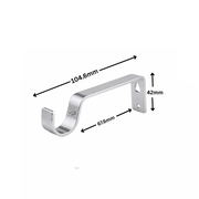 Silver curtain pole bracket, sturdy metal wall mount support for curtain rods on a white background