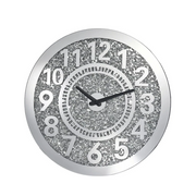 Silver Diamante Wall Clock 40x40cm Crystal Sparkle Mirror Clock for Home & Office