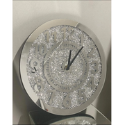 Silver Diamante Wall Clock 40x40cm Crystal Sparkle Mirror Clock for Home & Office