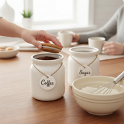 Ceramic Tea Coffee Sugar Canister Set Kitchen Storage Jars with Hanging Labels