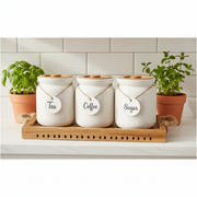 Ceramic Tea Coffee Sugar Canister Set Kitchen Storage Jars with Hanging Labels