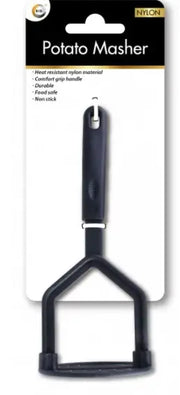 2Pcs Black Nylon Non-Stick Potato Masher & Veg Presser with Soft Grip Handle
