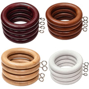 45/35mm Wooden Curtain Pole Rings with Hooks Pack of 6 Traditional Solid Wood Curtain Accessories