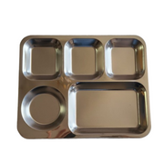 5 Compartment Metal Thali Food Serving Dinner Plate Lunch Reusable Party Tray