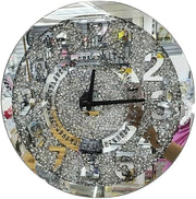Silver Diamante Wall Clock 40x40cm Crystal Sparkle Mirror Clock for Home & Office