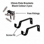 Heavy Duty Metal Curtain Pole Wall Brackets – 19 mm (2 Pairs) – Black Finish