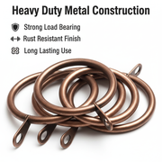 12x 30mm Copper Metal Curtain Rings & Hooks with Eyelets Strong Pole Rod Hangers