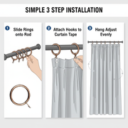 12x 30mm Copper Metal Curtain Rings & Hooks with Eyelets Strong Pole Rod Hangers