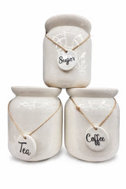 Ceramic Tea Coffee Sugar Canister Set Kitchen Storage Jars with Hanging Labels