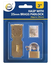 3″ Hasp with 25 mm Brass Padlock + 2 Keys Solid Gate Shed Door Latch Pack of 2