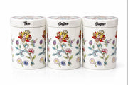 Ceramic Tea, Coffee & Sugar Canisters Floral Kitchen Storage Jars Set 3 Pieces Set