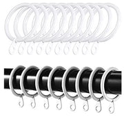 White 45mm Metal Curtain Rings with Hooks & Eyes Heavy Duty Rod Pole Rings