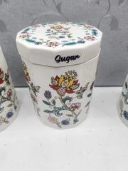 Ceramic Tea, Coffee & Sugar Canisters Floral Kitchen Storage Jars Set 3 Pieces Set