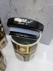 Luxury Ceramic Tea Coffee Sugar Canisters Black & Gold Kitchen Storage Jar Set 3-Piece