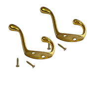 Hat & Coat Hooks Double Heavy Duty Polished Chrome Brass Gold Metal Door & Wall Hanger for Robe Dress Towel Stylish Home Office Hook