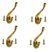 Hat & Coat Hooks Double Heavy Duty Polished Chrome Brass Gold Metal Door & Wall Hanger for Robe Dress Towel Stylish Home Office Hook
