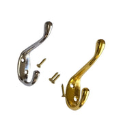 Hat & Coat Hooks Double Heavy Duty Polished Chrome Brass Gold Metal Door & Wall Hanger for Robe Dress Towel Stylish Home Office Hook