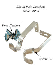 2× Door Curtain Brackets 28 mm Heavy-Duty Metal Curtain Pole Support Brackets for Wall Mount
