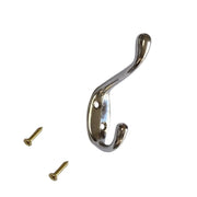 Hat & Coat Hooks Double Heavy Duty Polished Chrome Brass Gold Metal Door & Wall Hanger for Robe Dress Towel Stylish Home Office Hook