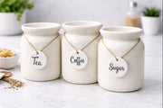 Ceramic Tea Coffee Sugar Canister Set Kitchen Storage Jars with Hanging Labels