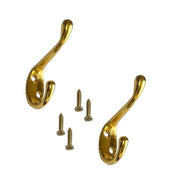 Hat & Coat Hooks Double Heavy Duty Polished Chrome Brass Gold Metal Door & Wall Hanger for Robe Dress Towel Stylish Home Office Hook