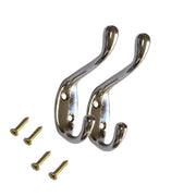 Hat & Coat Hooks Double Heavy Duty Polished Chrome Brass Gold Metal Door & Wall Hanger for Robe Dress Towel Stylish Home Office Hook