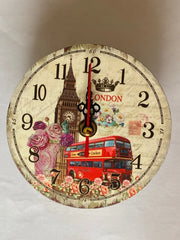 Round Wall Clock AA Battery London Big Ben & Bus Design Retro Style Table/Wall Clock