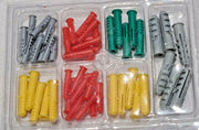 54 Piece Heavy-Duty Wall Plug Assortment Raw Screw Anchors & Plasterboard Fixings Kit