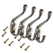 Hat & Coat Hooks Double Heavy Duty Polished Chrome Brass Gold Metal Door & Wall Hanger for Robe Dress Towel Stylish Home Office Hook