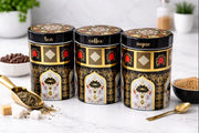Luxury Ceramic Tea Coffee Sugar Canisters Black & Gold Kitchen Storage Jar Set 3-Piece