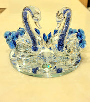 Crystal Glass Swan Pair Decorative Diamante Filled Ornament with Gift Box