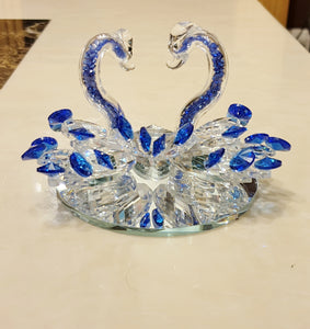 Crystal Glass Swan Pair Decorative Diamante Filled Ornament with Gift Box
