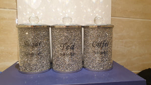 Crushed Glass Diamante Crystal Filled TEA COFFEE SUGAR Canisters Storage Jar