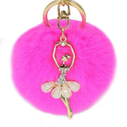Dancing Angel KeyRing Cute Lucky Charm Pompom Fur Ball RhineStone Present for her