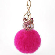 Fox Key Chain Lucky Charm with Pearl & Rhinestone Pompom Fashion Accessory gift