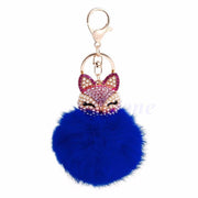 Fox Key Chain Lucky Charm with Pearl & Rhinestone Pompom Fashion Accessory gift