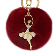 Dancing Angel KeyRing Cute Lucky Charm Pompom Fur Ball RhineStone Present for her