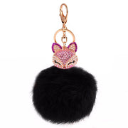 Fox Key Chain Lucky Charm with Pearl & Rhinestone Pompom Fashion Accessory gift