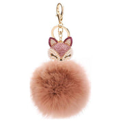 Fox Key Chain Lucky Charm with Pearl & Rhinestone Pompom Fashion Accessory gift