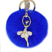 Dancing Angel KeyRing Cute Lucky Charm Pompom Fur Ball RhineStone Present for her