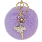 Dancing Angel KeyRing Cute Lucky Charm Pompom Fur Ball RhineStone Present for her