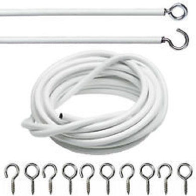 White Net Curtin Wire With Hooks & Eyes Fittings in Various Lengths