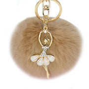 Dancing Angel KeyRing Cute Lucky Charm Pompom Fur Ball RhineStone Present for her